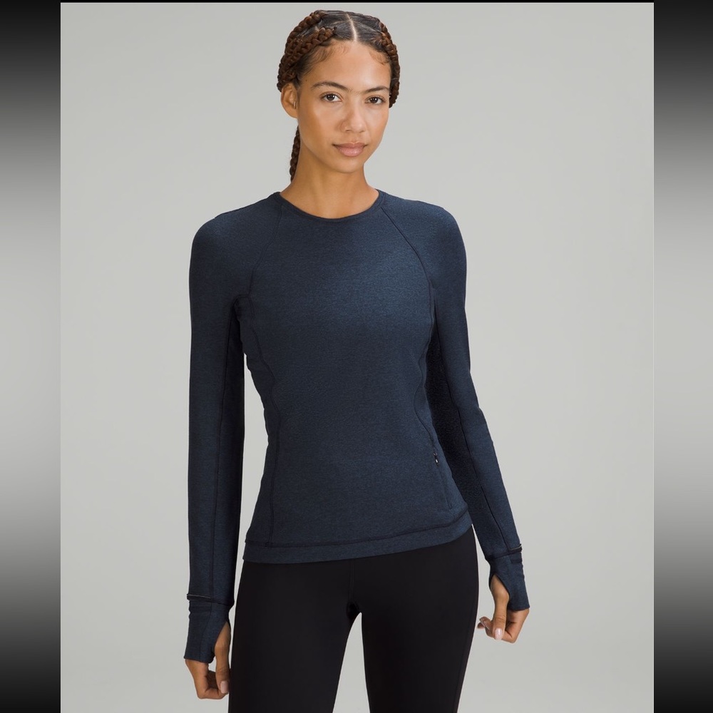 Lululemon Rulu long sleeve shirt, heathered true navy / black, size 8, NWT